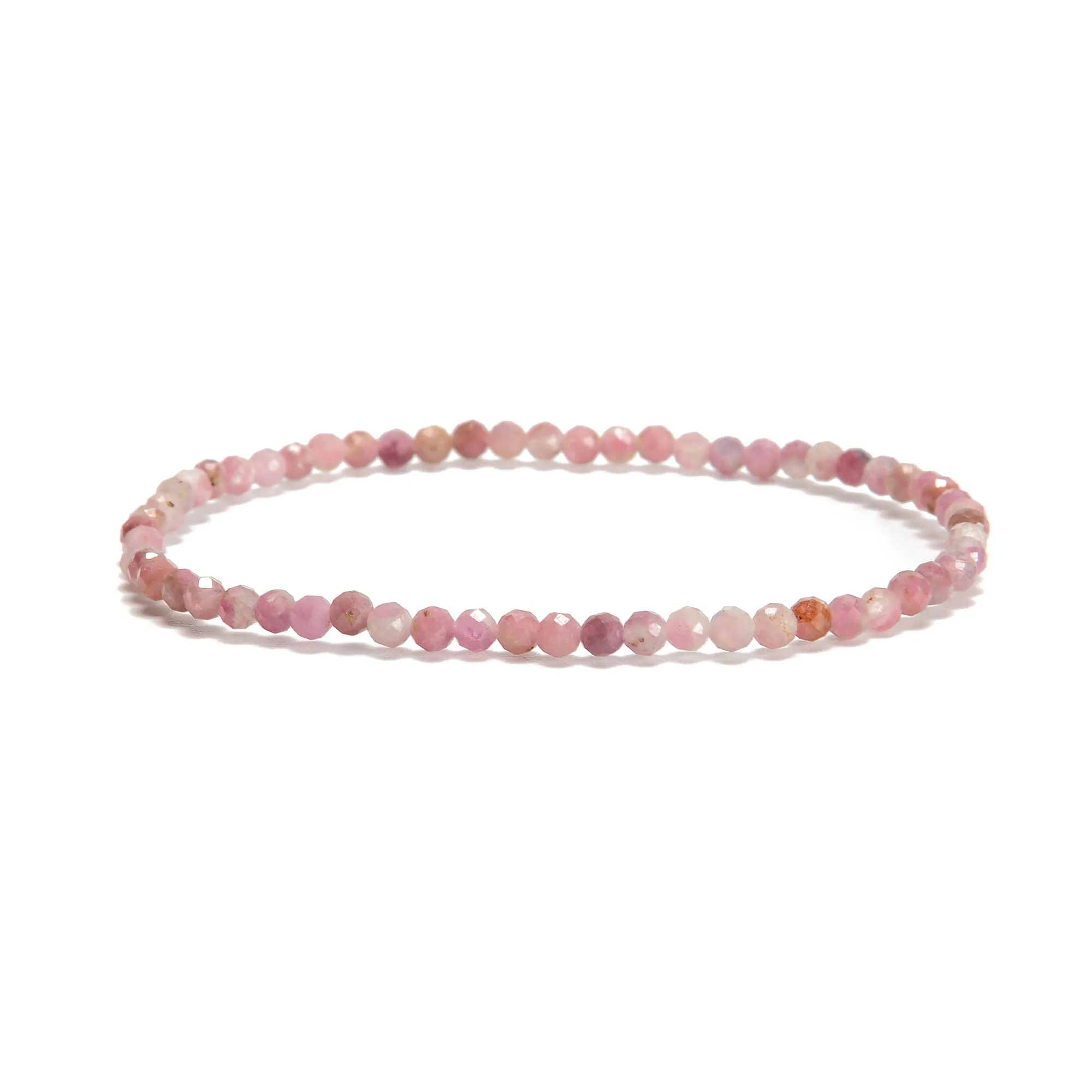 02-Natural Gemstone Faceted Round Beaded Elastic Bracelet 2mm 3mm 4mm 7.5'' Long