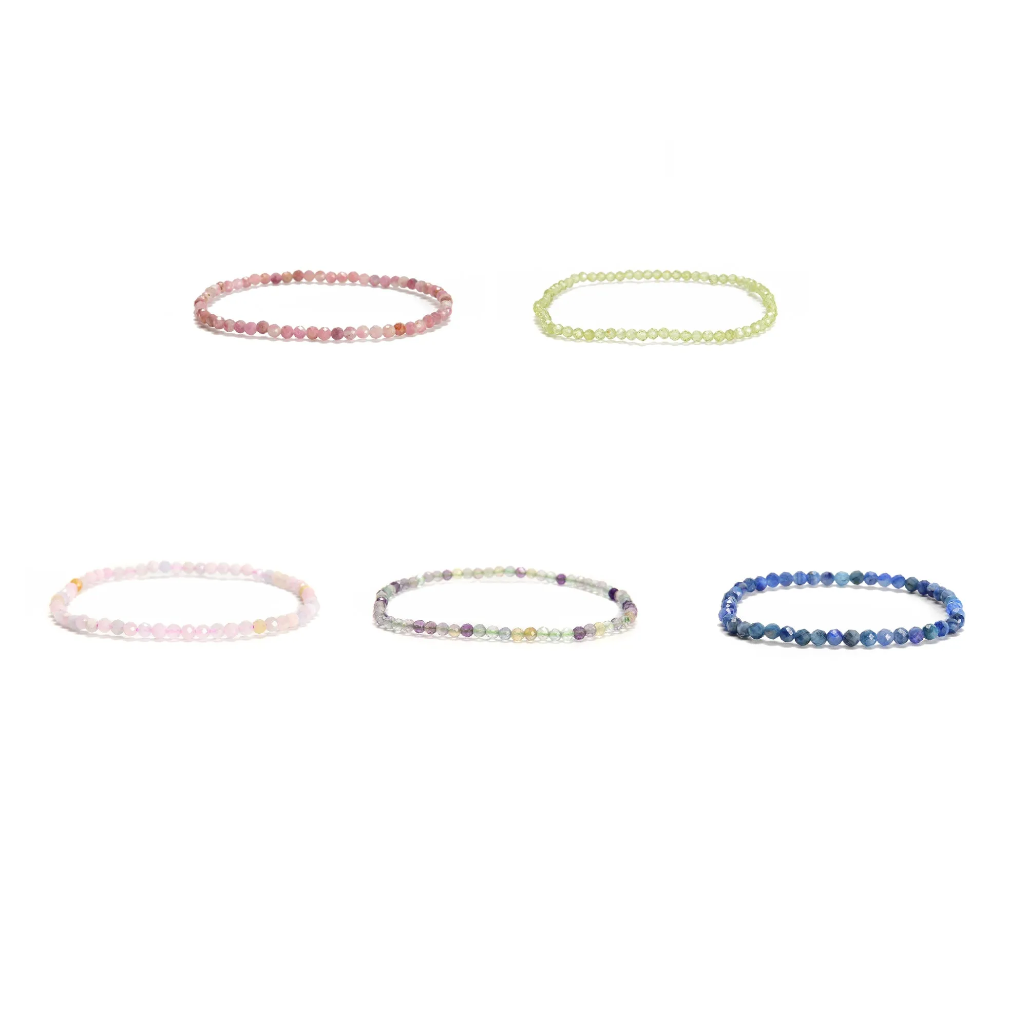 02-Natural Gemstone Faceted Round Beaded Elastic Bracelet 2mm 3mm 4mm 7.5'' Long