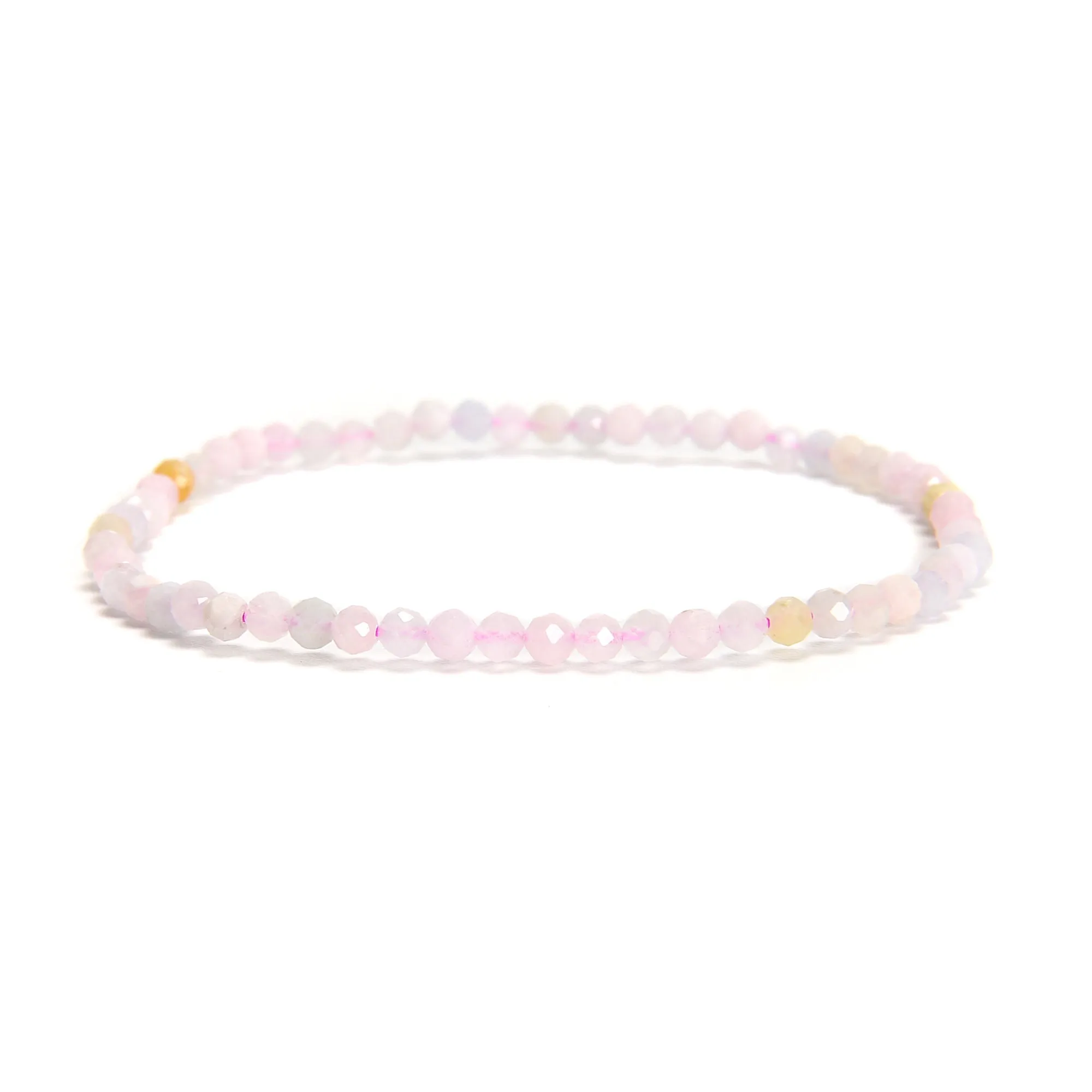 02-Natural Gemstone Faceted Round Beaded Elastic Bracelet 2mm 3mm 4mm 7.5'' Long