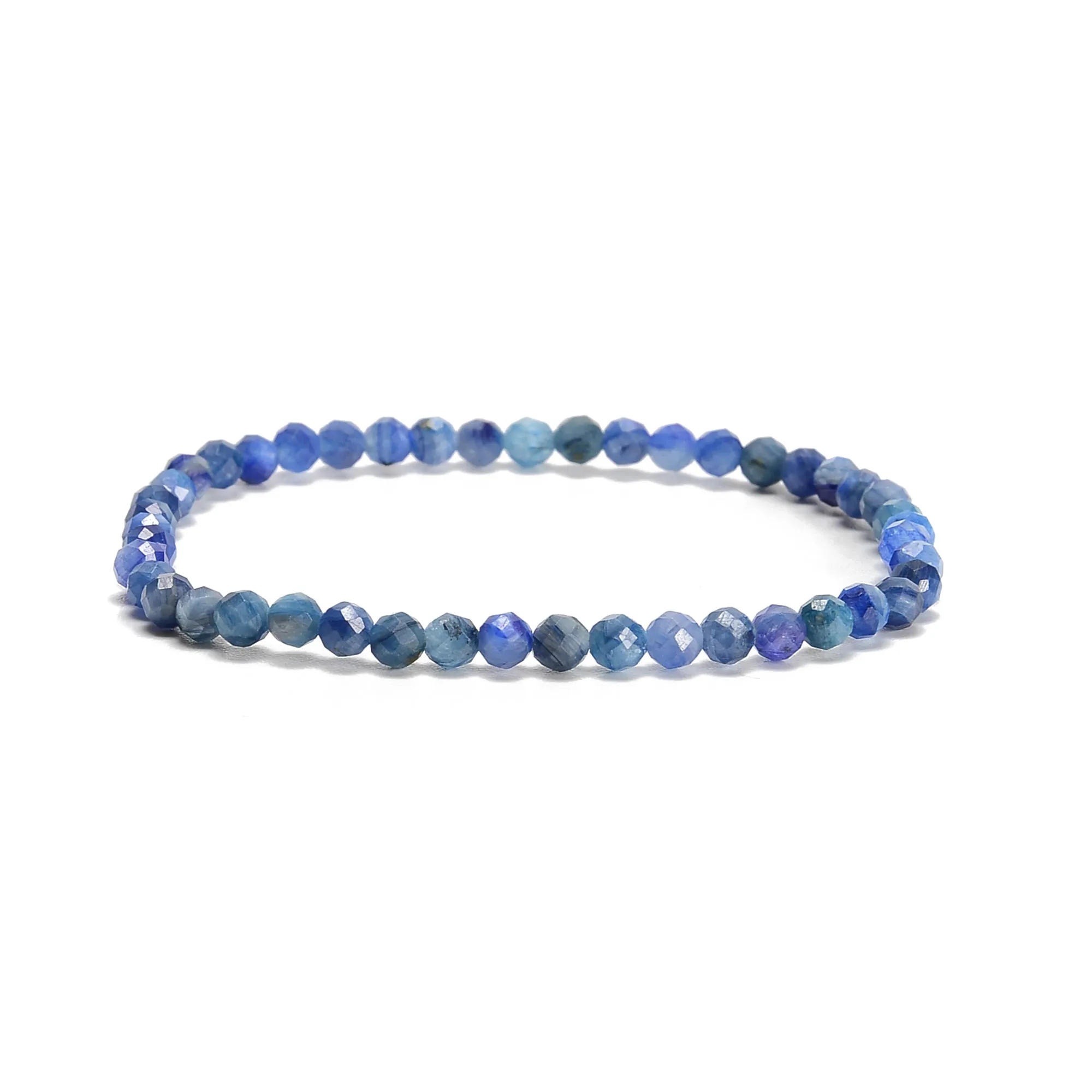 02-Natural Gemstone Faceted Round Beaded Elastic Bracelet 2mm 3mm 4mm 7.5'' Long