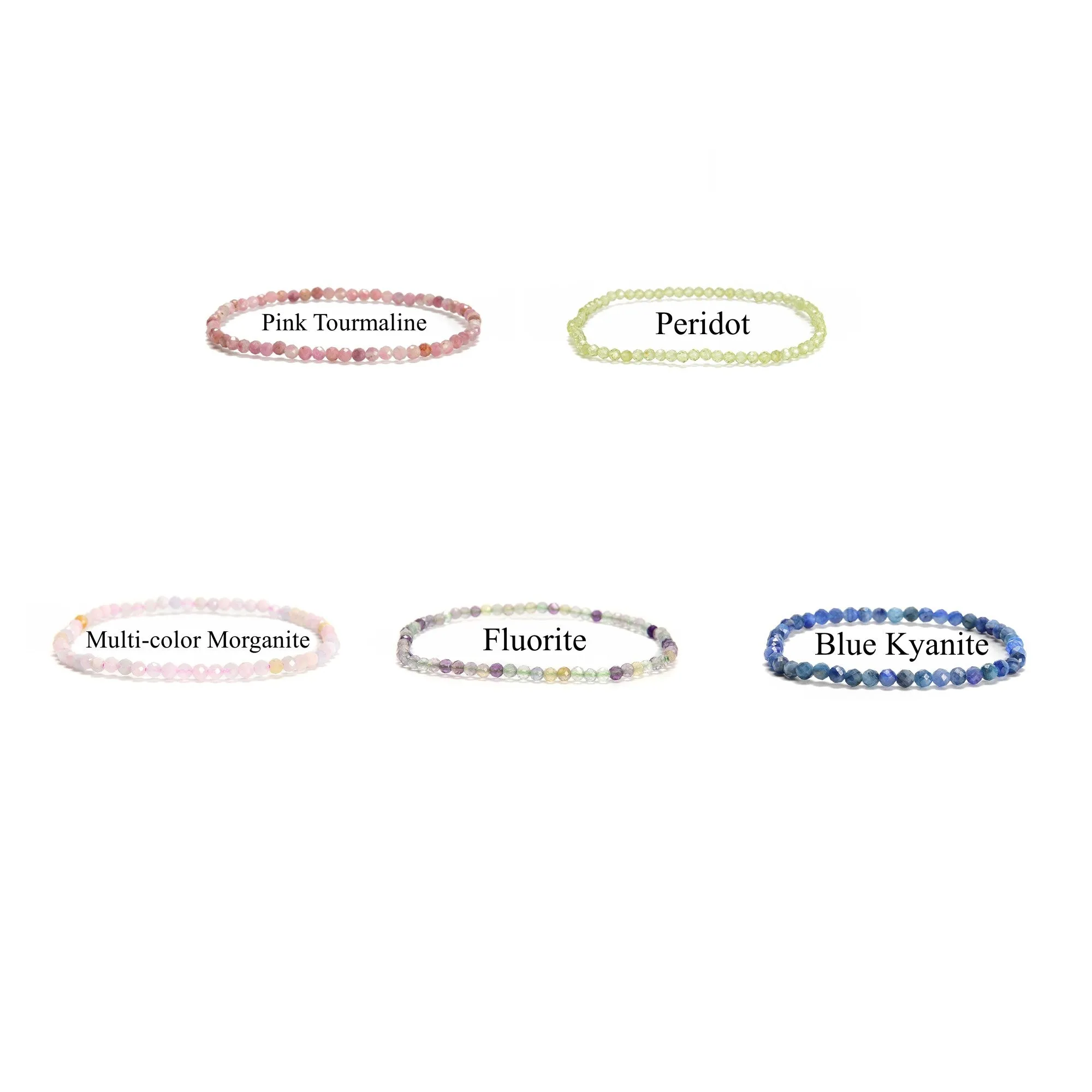 02-Natural Gemstone Faceted Round Beaded Elastic Bracelet 2mm 3mm 4mm 7.5'' Long