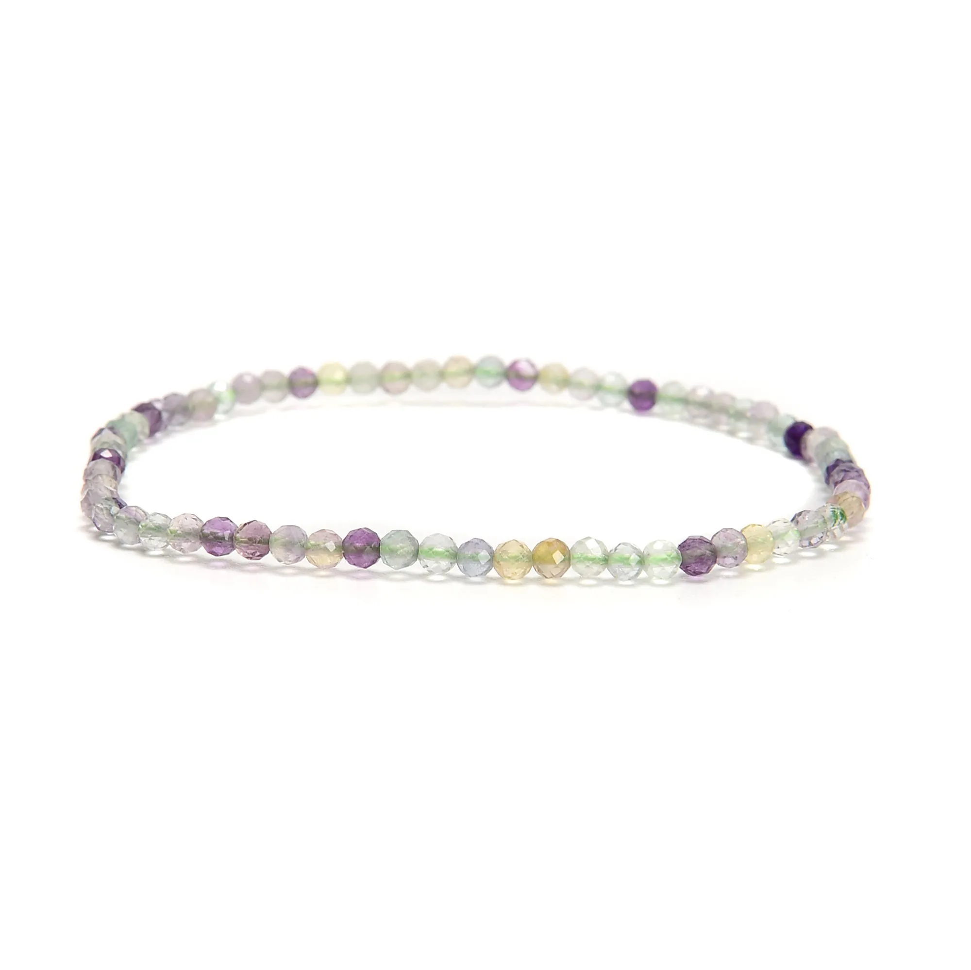 02-Natural Gemstone Faceted Round Beaded Elastic Bracelet 2mm 3mm 4mm 7.5'' Long
