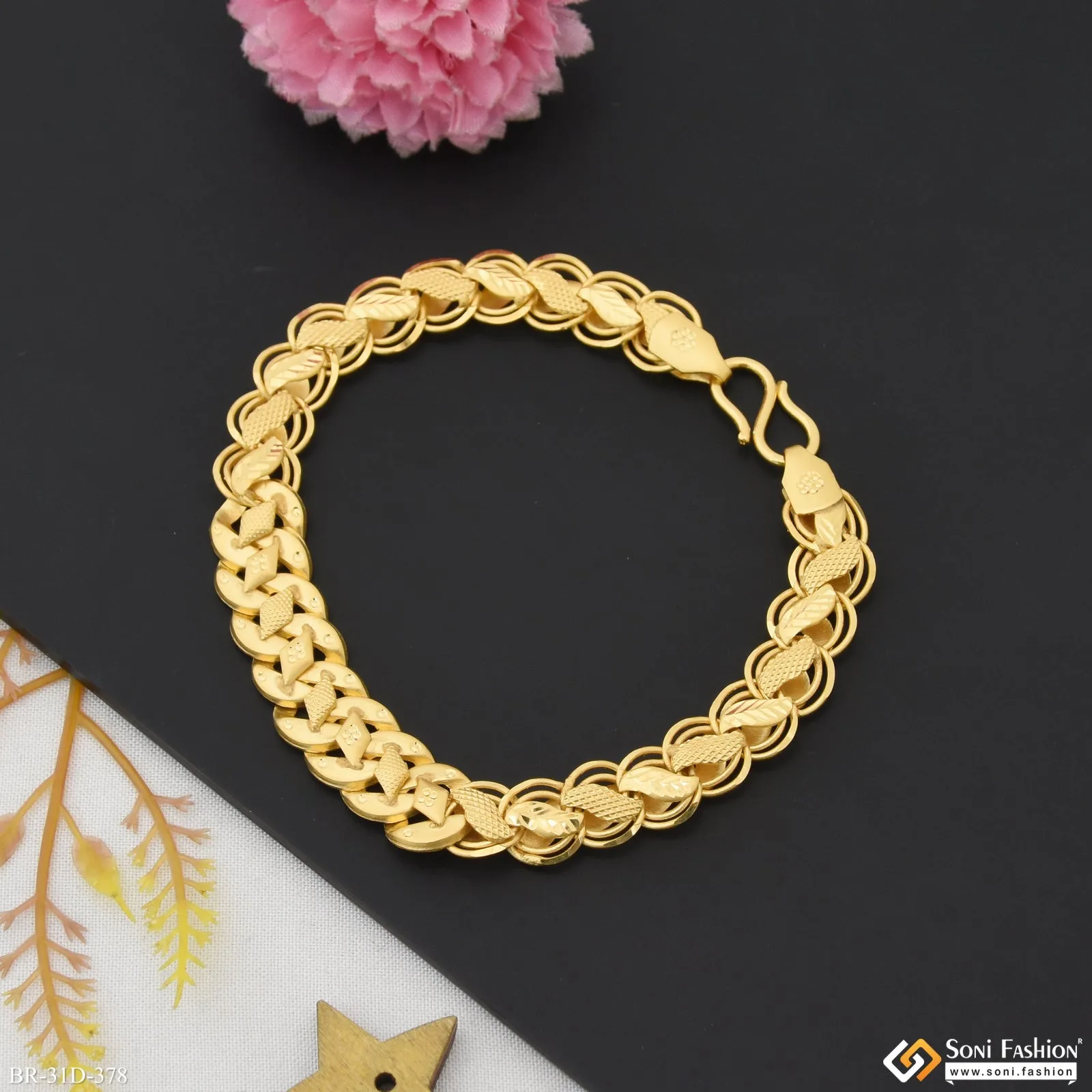 1 Gram Gold Plated 2 In 1 Kohli Pokal Bracelet for Men - Style D378