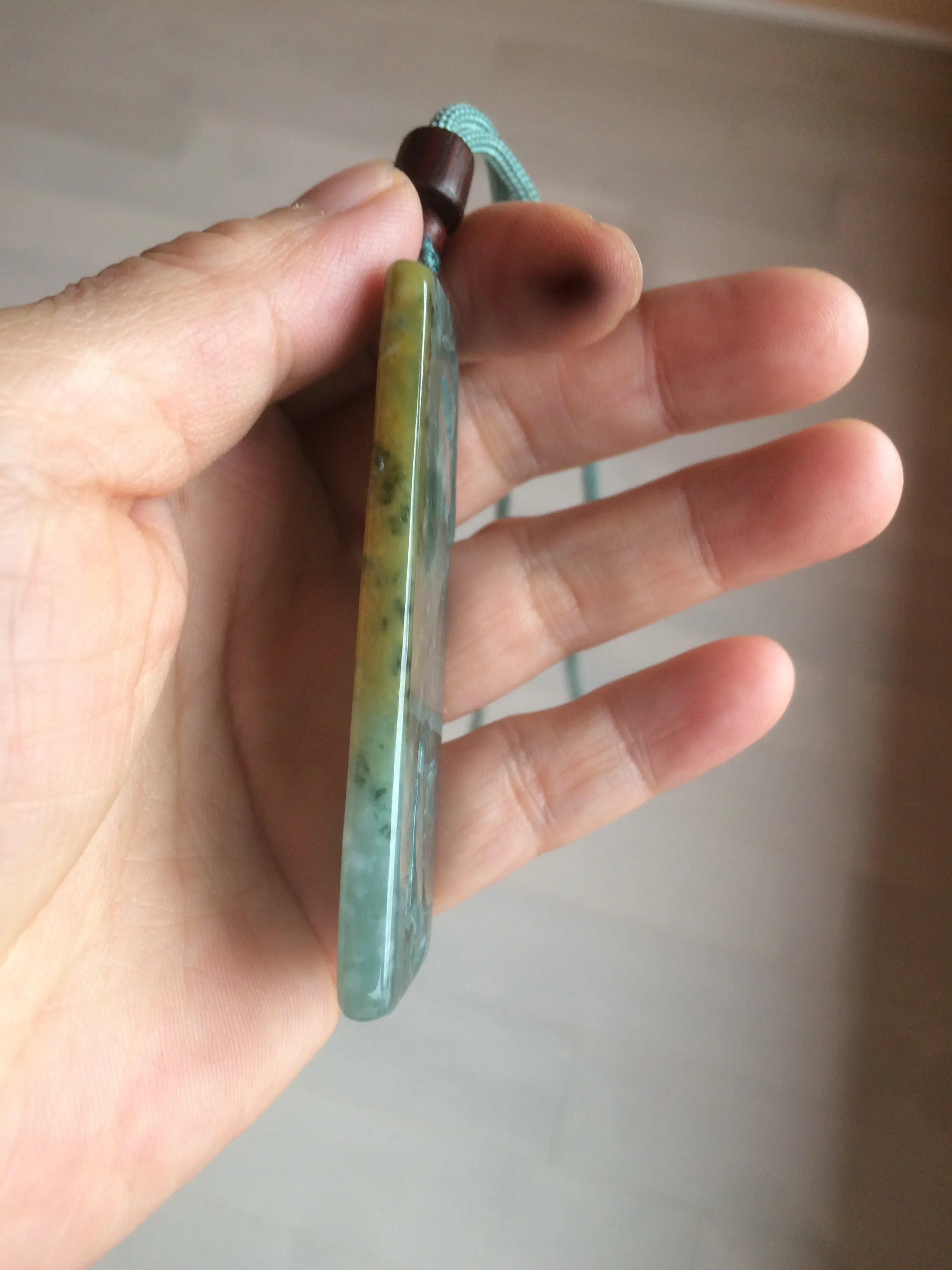 100% natural green/blue/gray/yellow Guatemala jadeite jade Zen(悟道) pendant AQ51