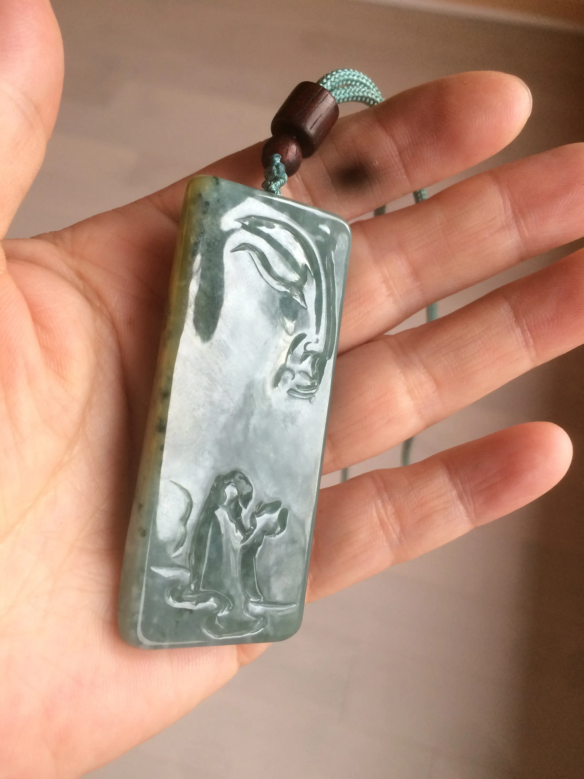 100% natural green/blue/gray/yellow Guatemala jadeite jade Zen(悟道) pendant AQ51