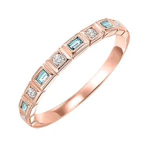 10Kt Rose Gold Diamond 1/12Ctw & Aquamarine 1/8Ctw Ring