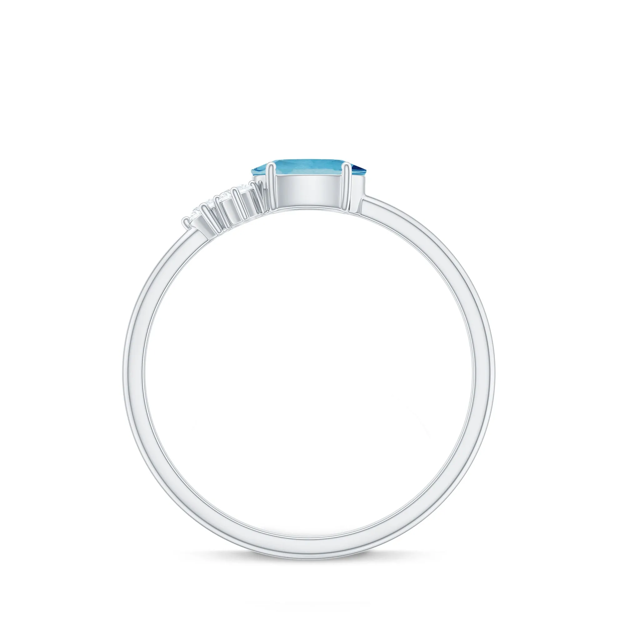 1/2 CT Oval Cut Aquamarine Promise Ring with Diamond Trio
