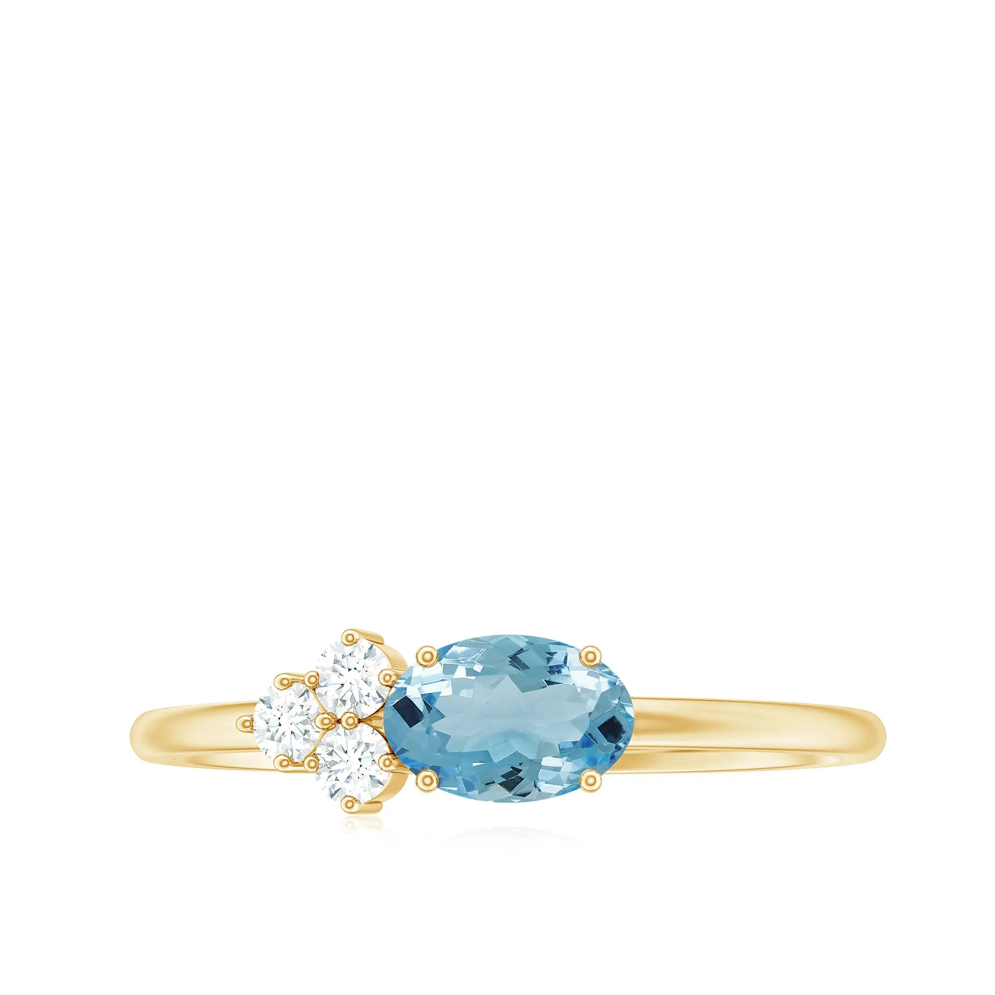 1/2 CT Oval Cut Aquamarine Promise Ring with Diamond Trio