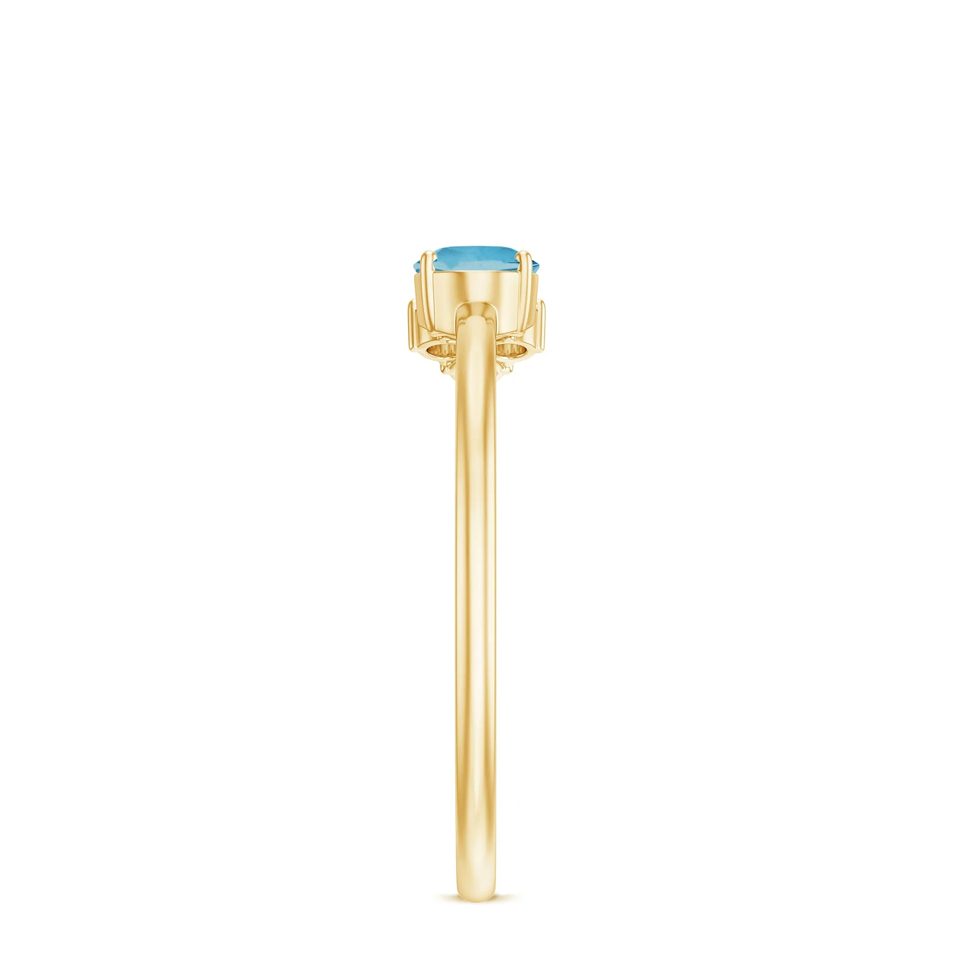 1/2 CT Oval Cut Aquamarine Promise Ring with Diamond Trio
