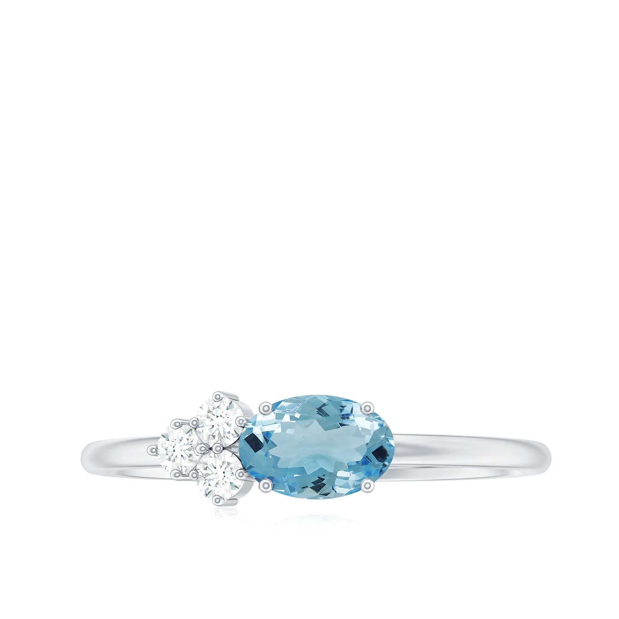 1/2 CT Oval Cut Aquamarine Promise Ring with Diamond Trio