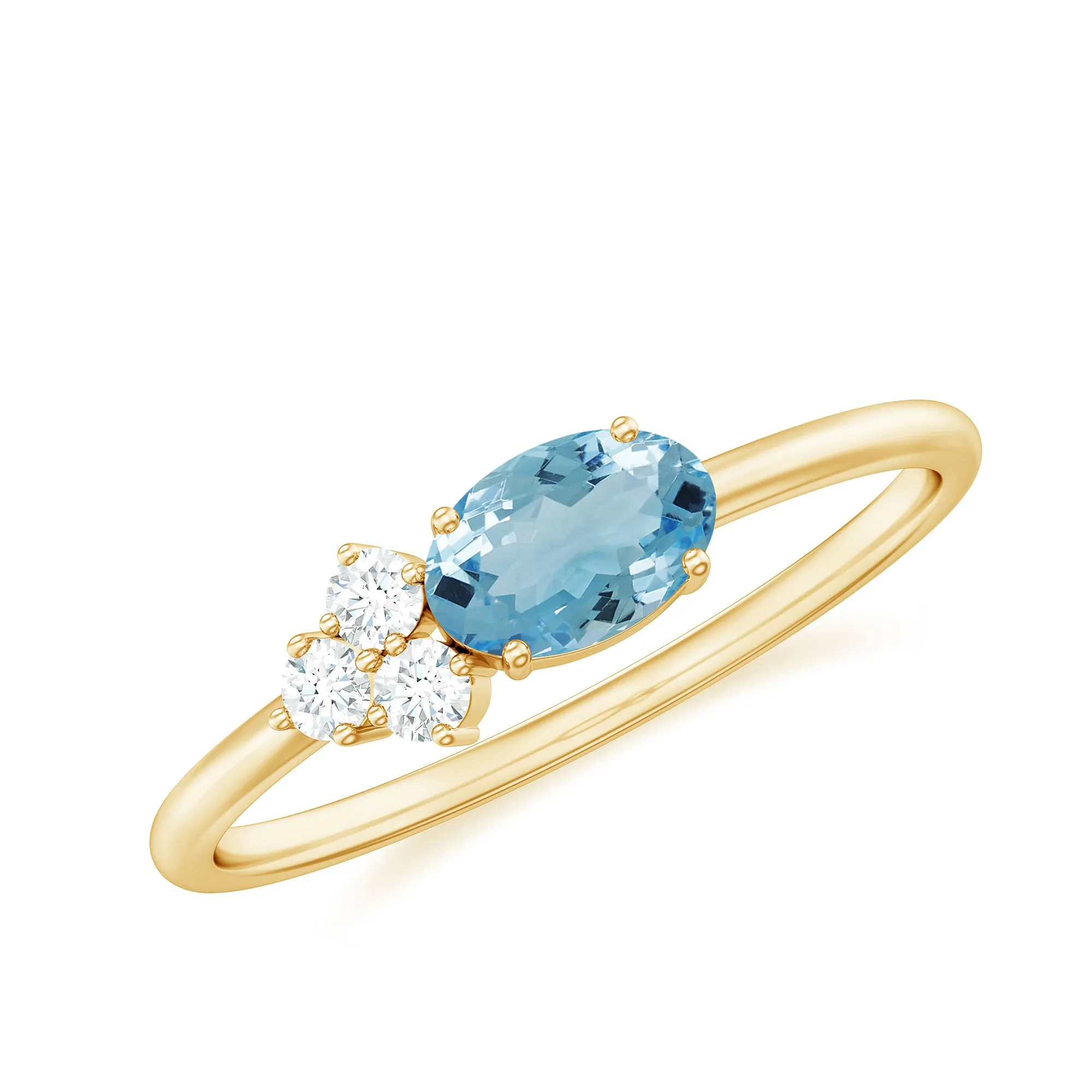 1/2 CT Oval Cut Aquamarine Promise Ring with Diamond Trio