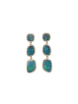 12.31ct Diamond Opal 18K Gold Statement Dangle Drop Earrings