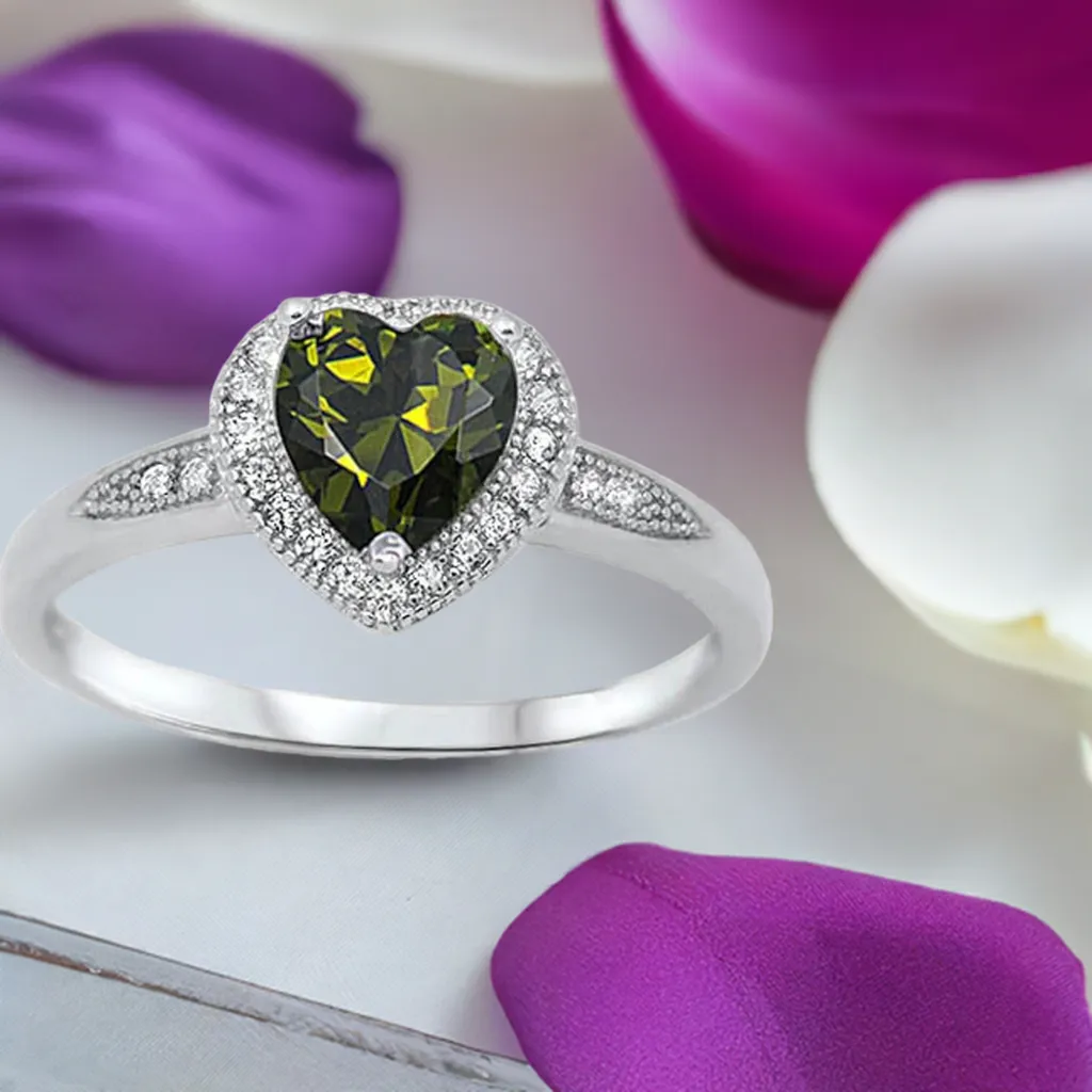 1.25 TCW Halo Heart Cut Peridot Cubic Zirconia Promise Ring