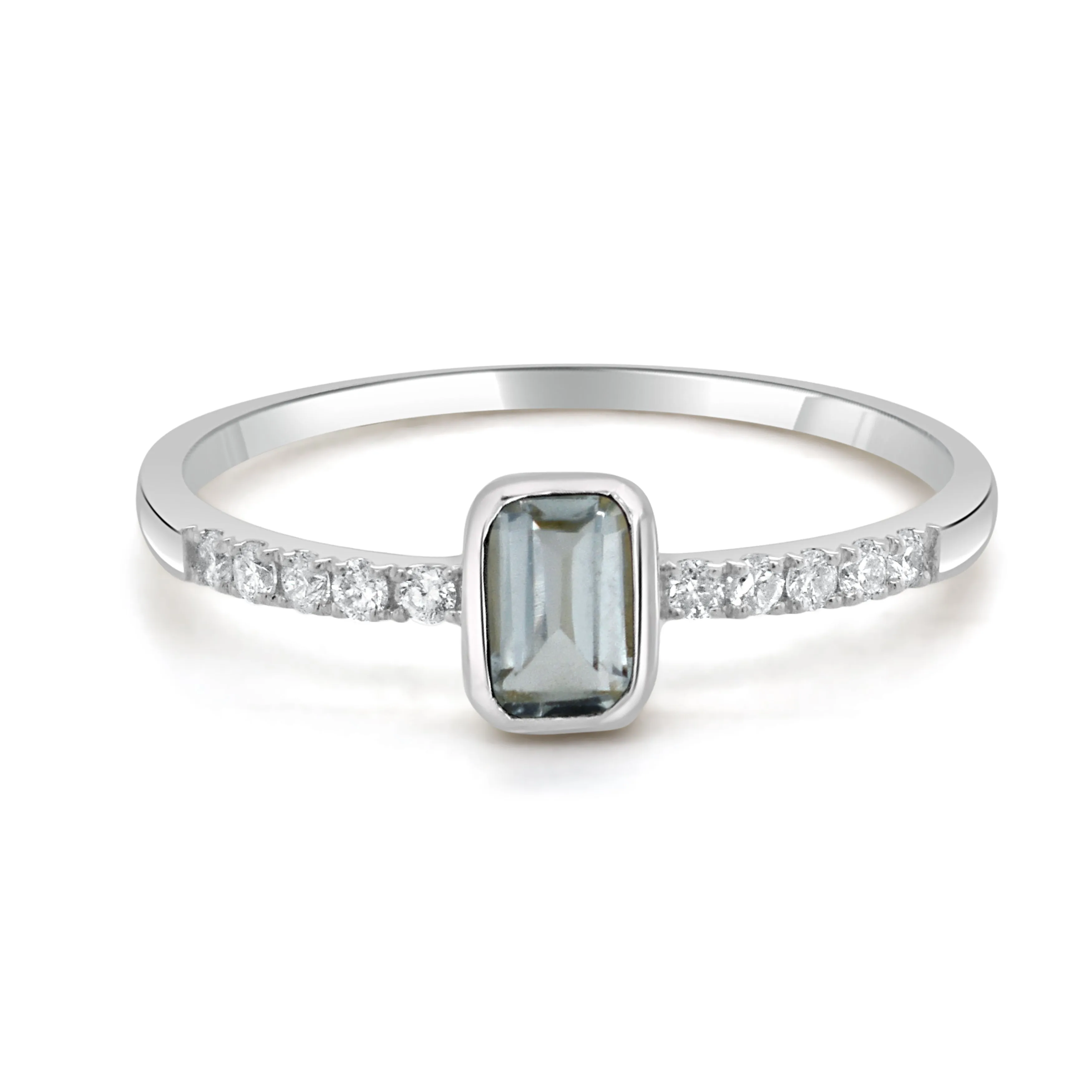 14K Gold Diamond & Aquamarine Bezel Ring