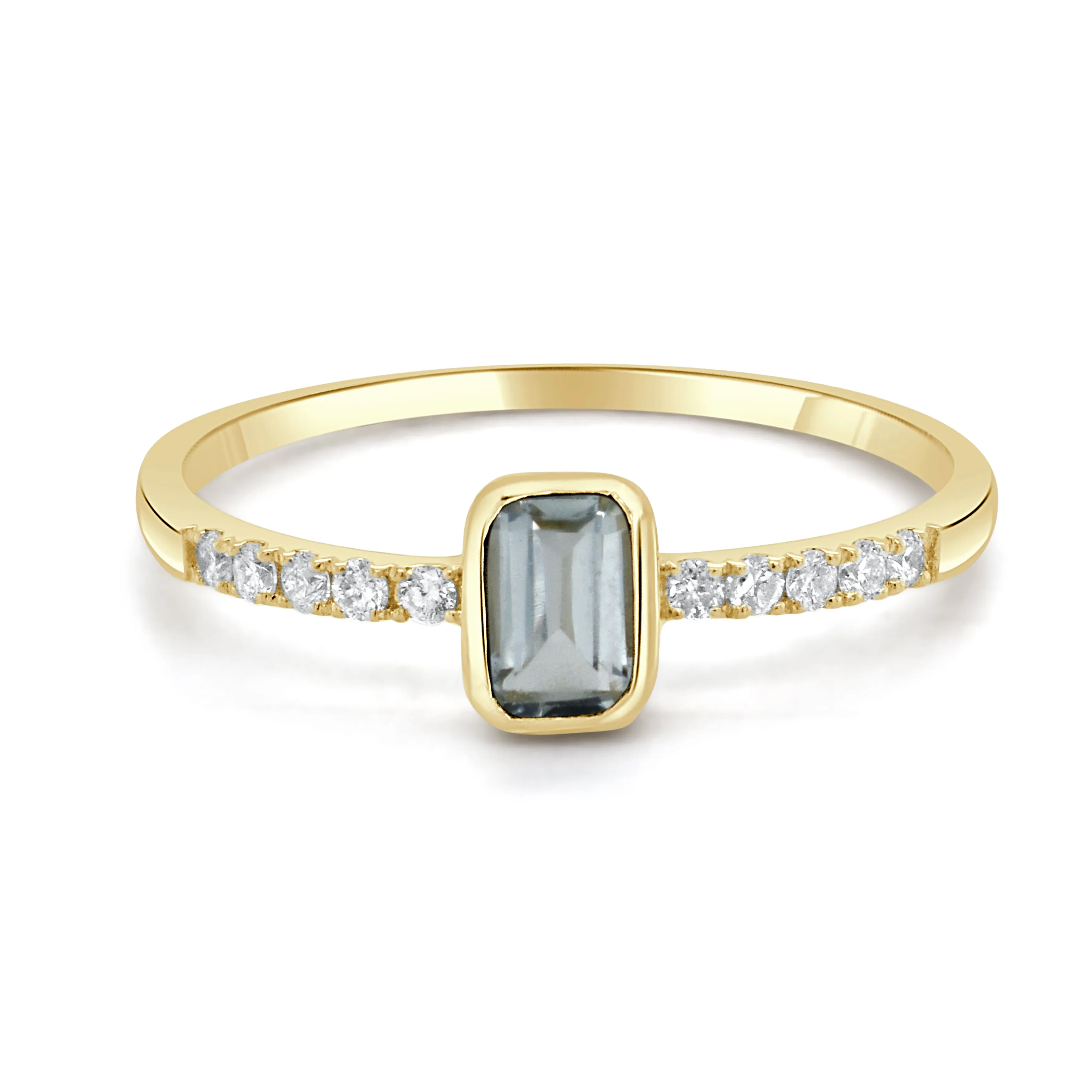 14K Gold Diamond & Aquamarine Bezel Ring