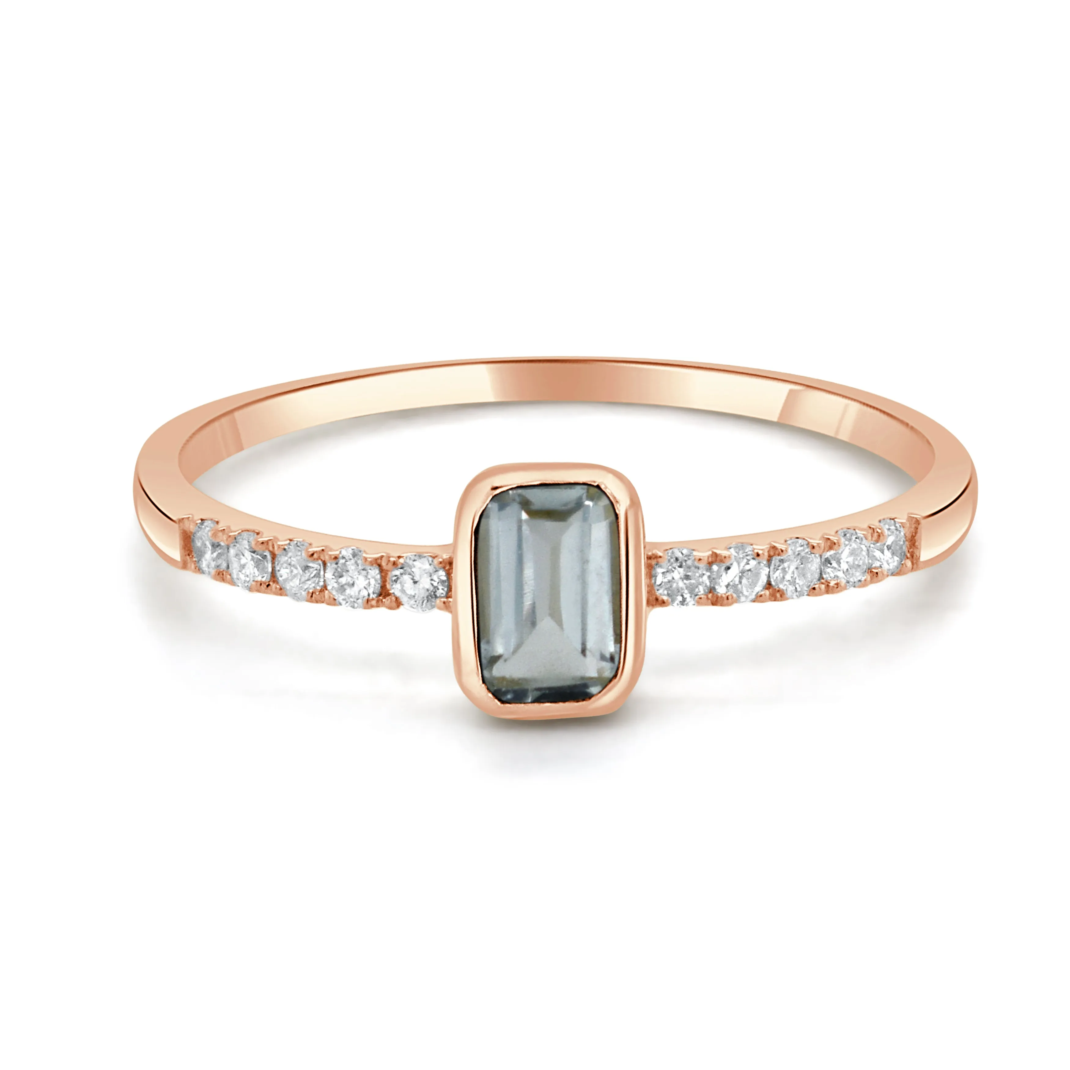 14K Gold Diamond & Aquamarine Bezel Ring