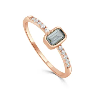 14K Gold Diamond & Aquamarine Bezel Ring