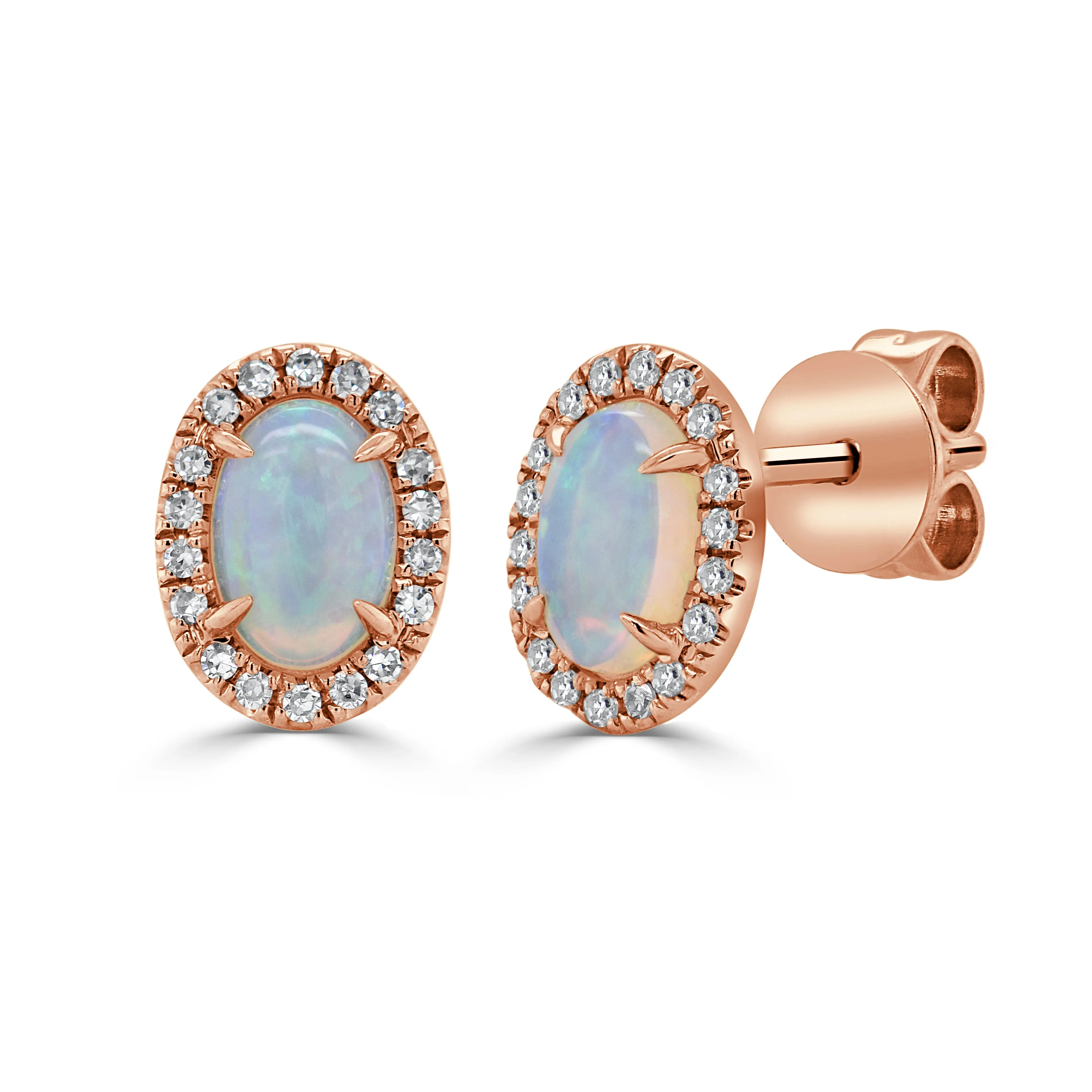 14k Gold Diamond & Opal Stud Earrings