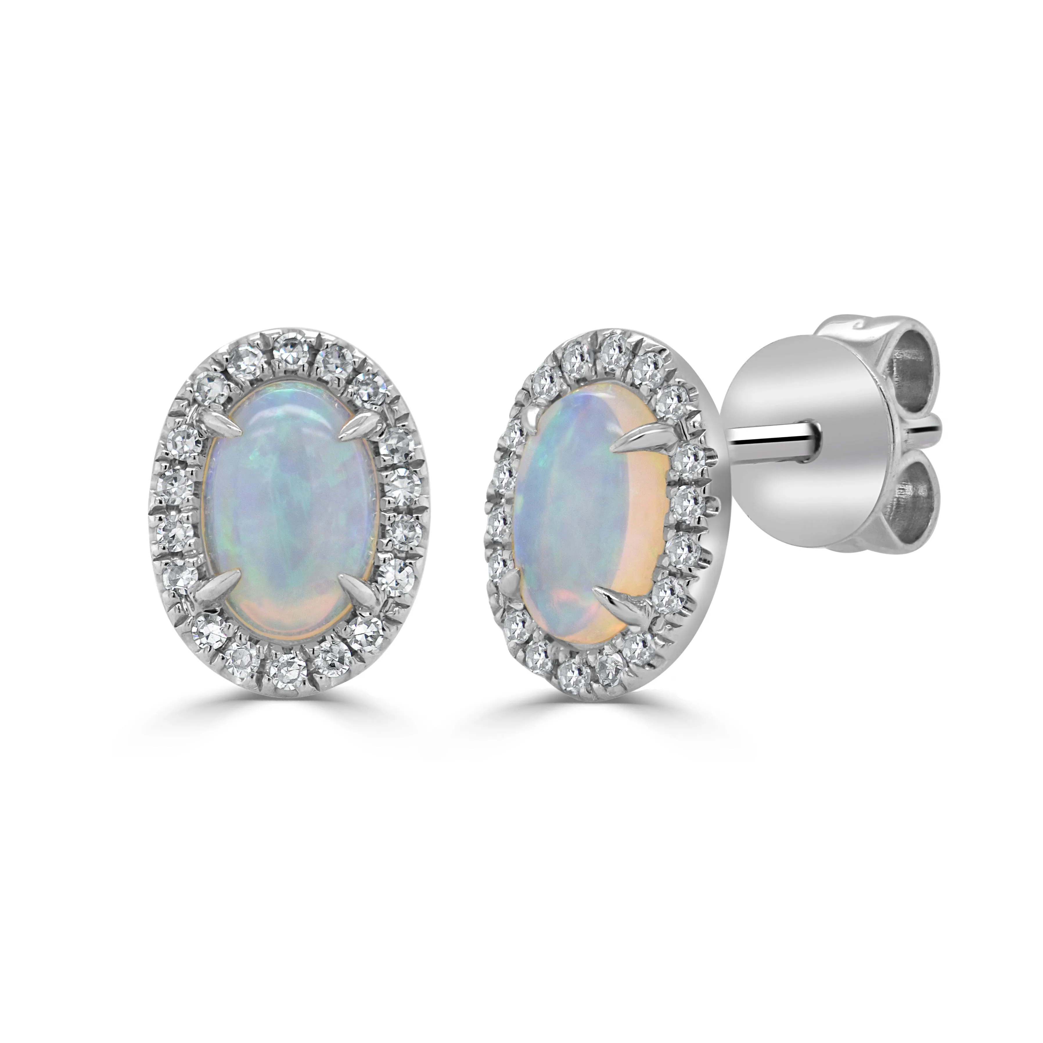 14k Gold Diamond & Opal Stud Earrings