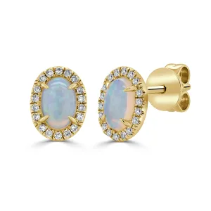 14k Gold Diamond & Opal Stud Earrings