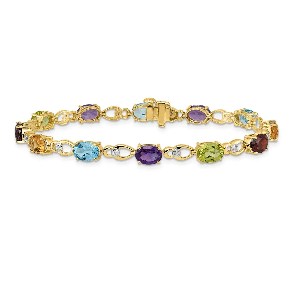 14k Rainbow Gemstone and Diamond Bracelet