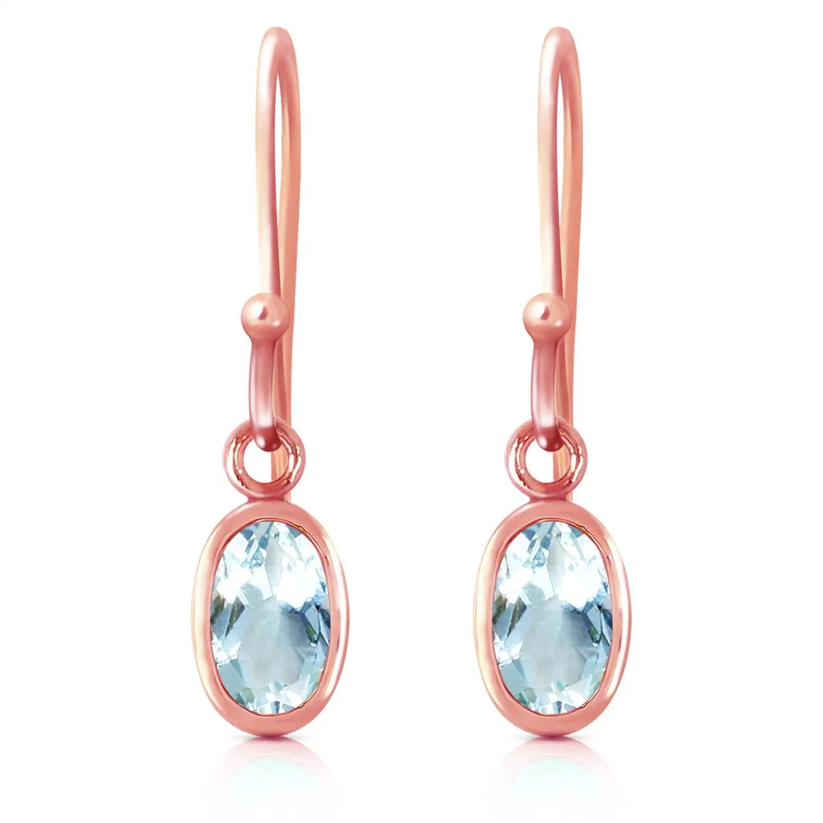 14K Solid Rose Gold Fish Hook Earrings w/ Aquamarines