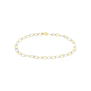 14K Two-Tone Gold Oval Stamping Link Chain Anklet