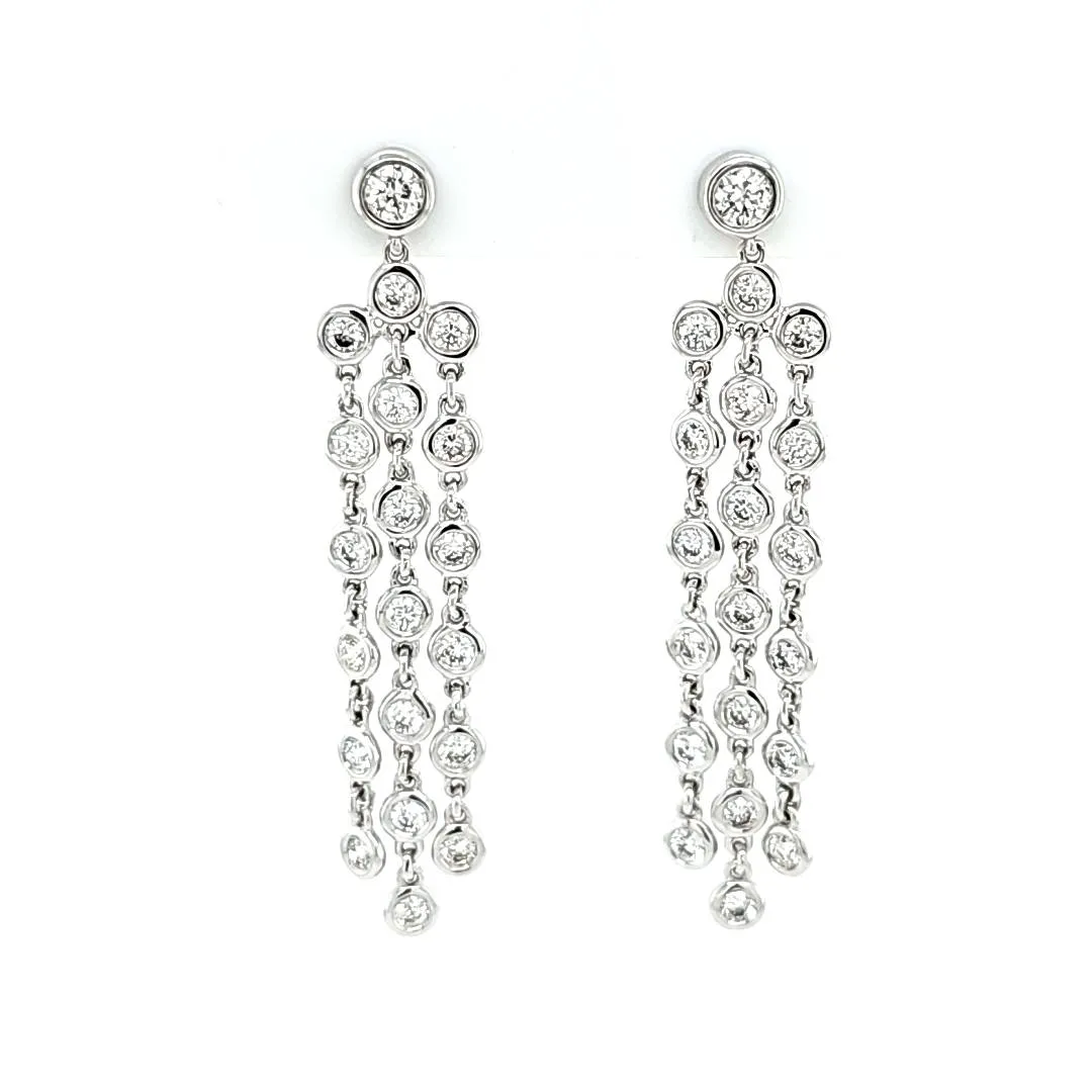14k White Gold 1.20ctw Bezel Diamond Chain Dangle Earrings (I8097)