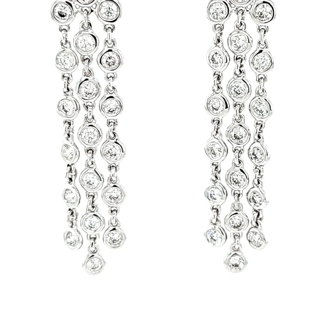14k White Gold 1.20ctw Bezel Diamond Chain Dangle Earrings (I8097)