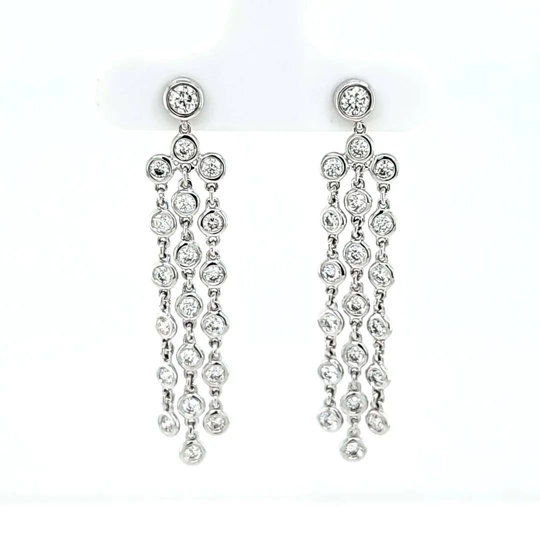14k White Gold 1.20ctw Bezel Diamond Chain Dangle Earrings (I8097)