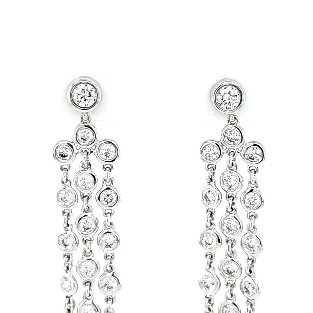 14k White Gold 1.20ctw Bezel Diamond Chain Dangle Earrings (I8097)