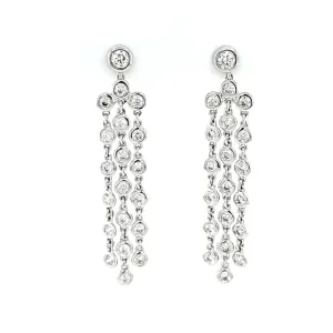 14k White Gold 1.20ctw Bezel Diamond Chain Dangle Earrings (I8097)