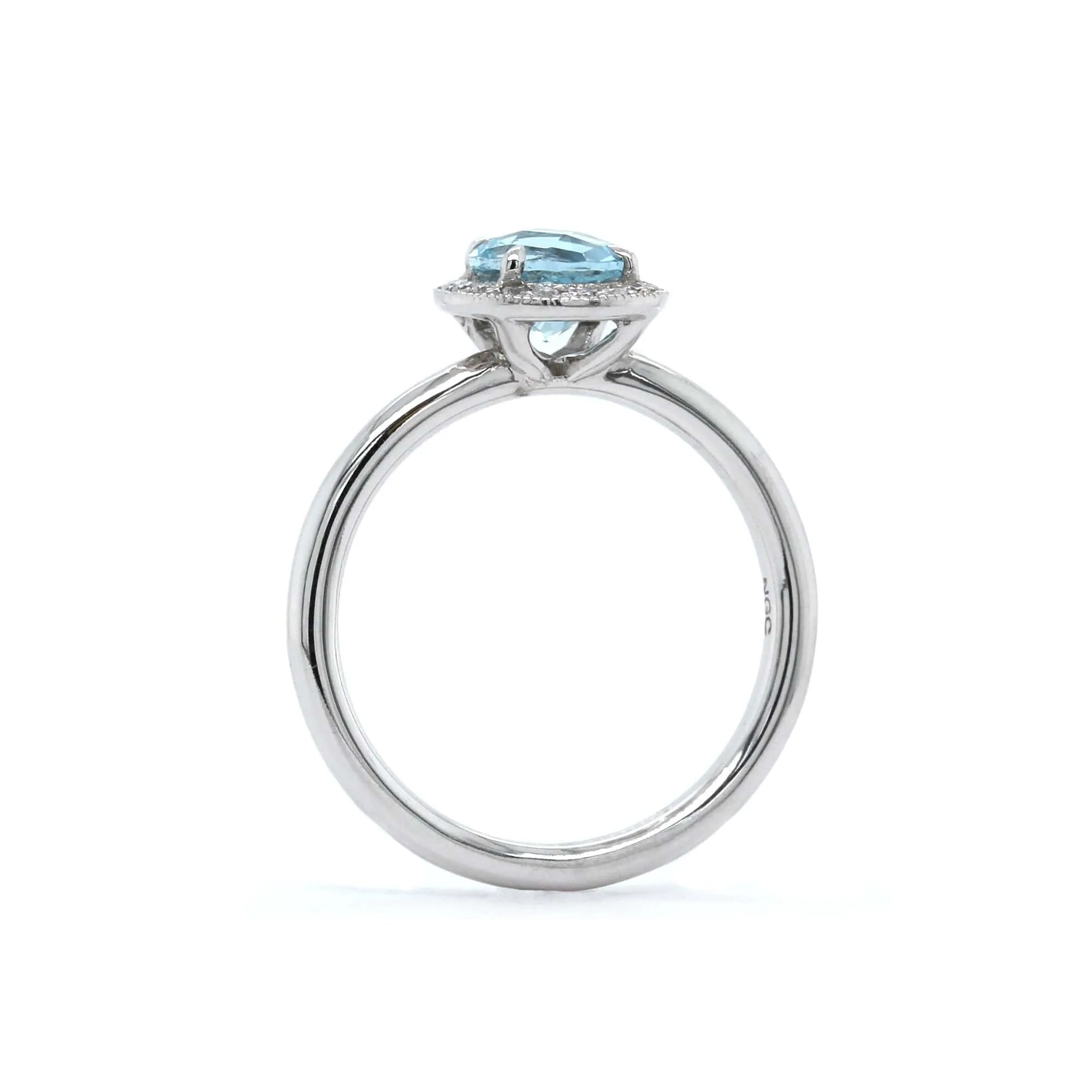14K White Gold Aquamarine with Diamond Halo Ring