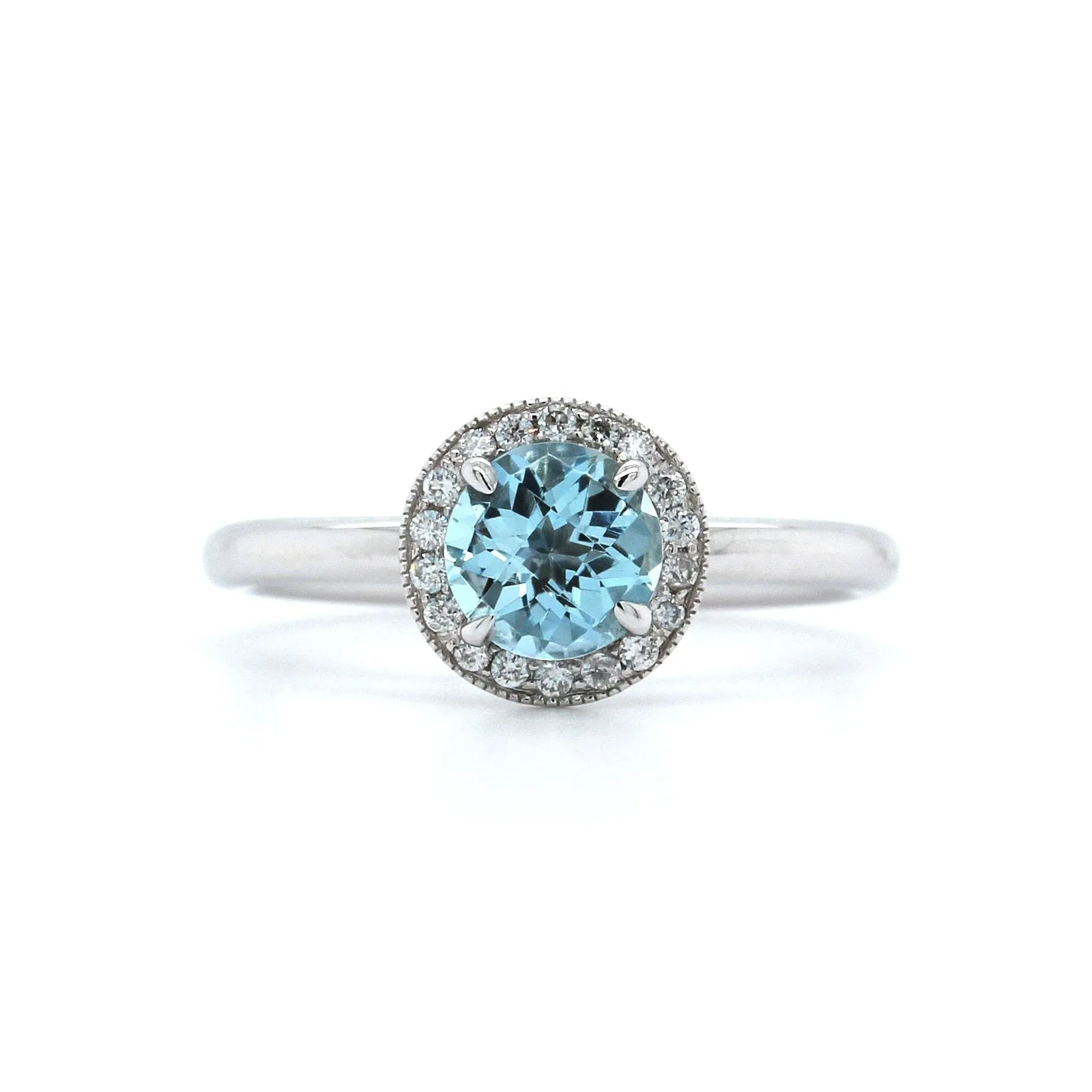 14K White Gold Aquamarine with Diamond Halo Ring