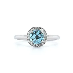 14K White Gold Aquamarine with Diamond Halo Ring