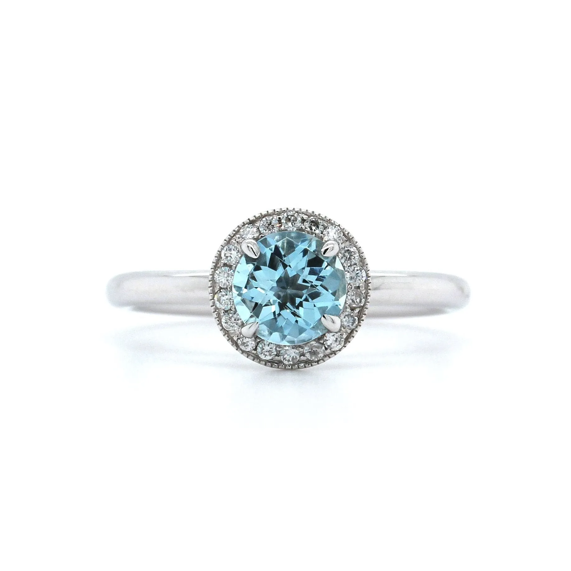 14K White Gold Aquamarine with Diamond Halo Ring