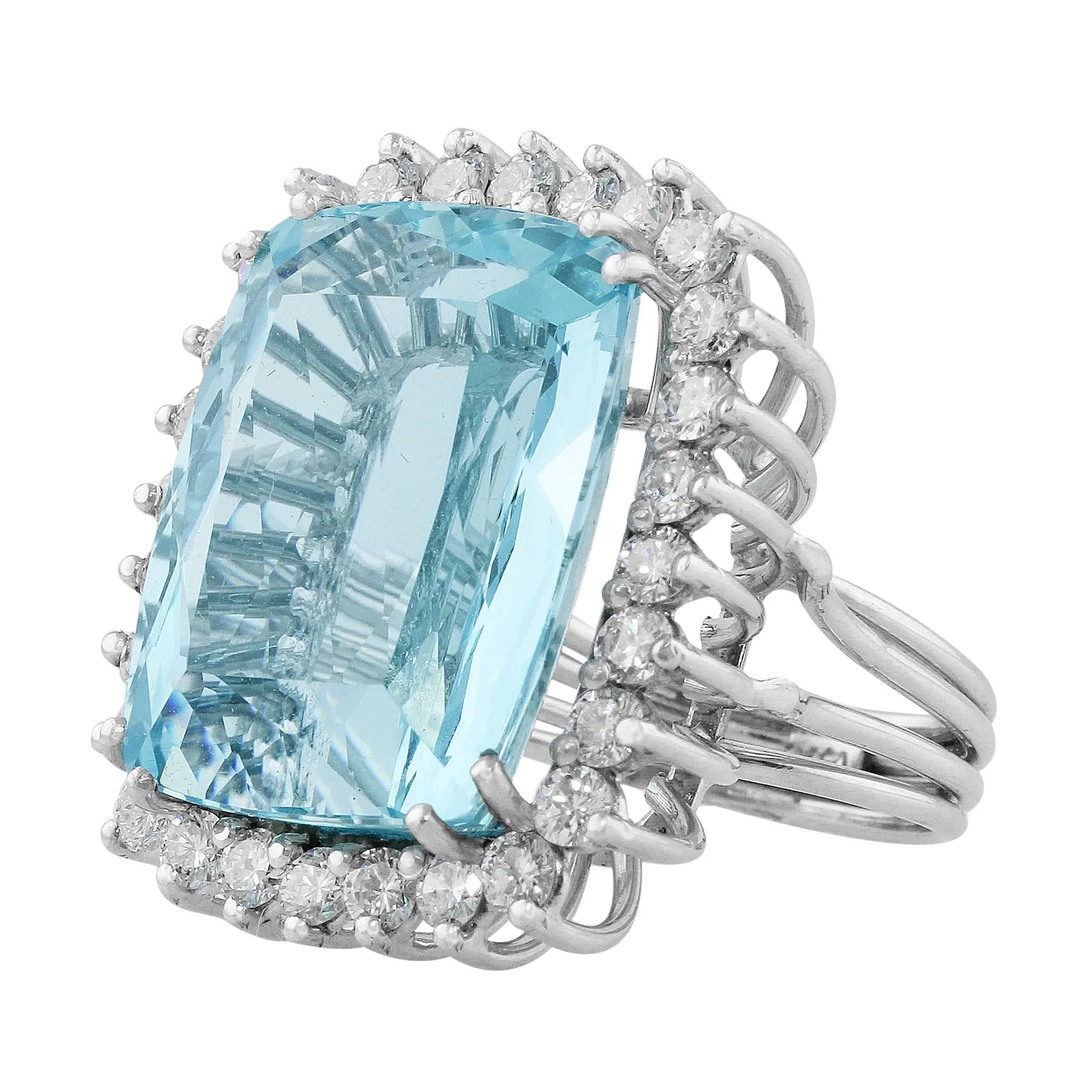 14k White Gold Estate 21ct Aquamarine Diamond Ring