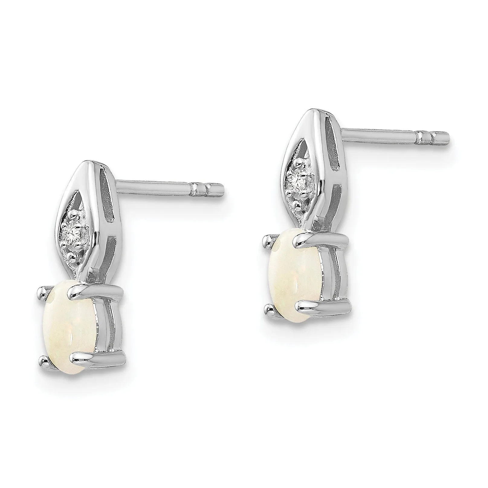 14k White Gold Genuine Australian Oval Opal & Diamond Earrings