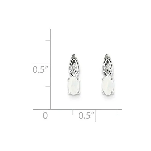 14k White Gold Genuine Australian Oval Opal & Diamond Earrings