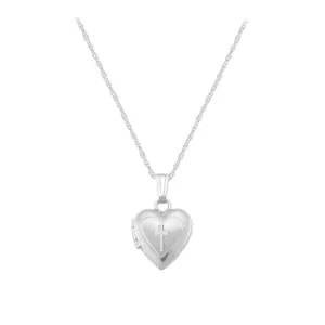 14K White Gold Heart Cross Rope Chain Locket For Babies And Toddlers (13 in)