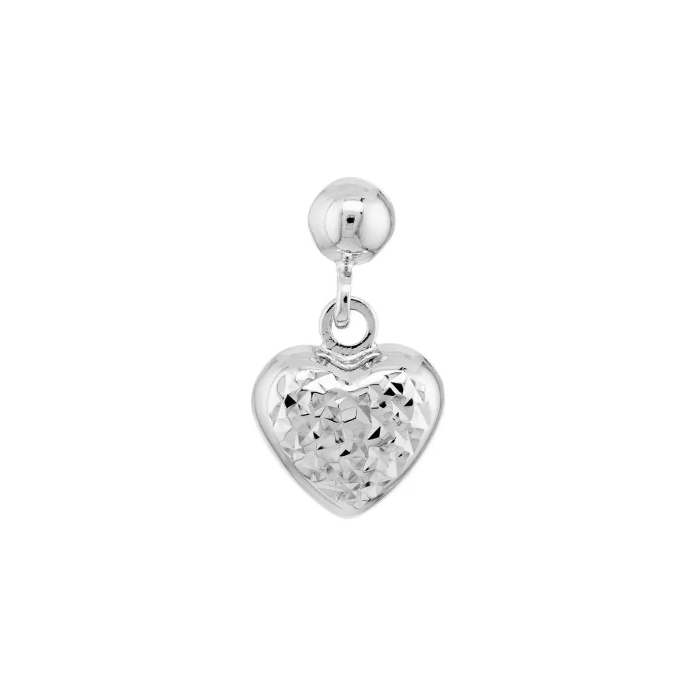 14k White Gold Puffed Heart Dangle Earrings