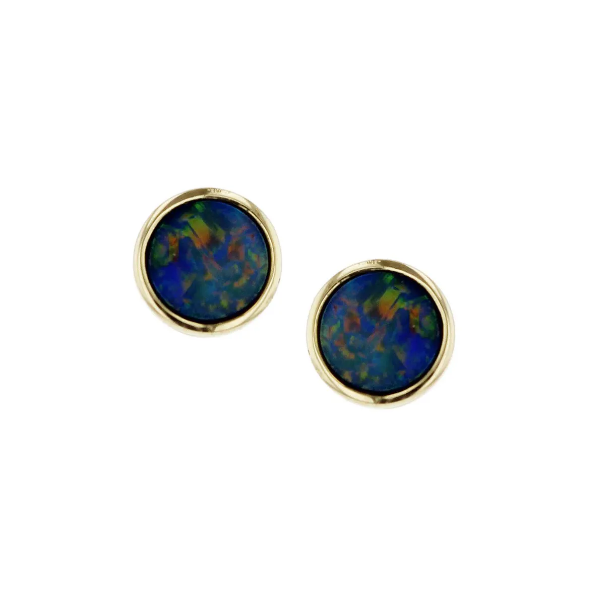 14K Yellow Gold Black Opal Doublet Stud Earrings