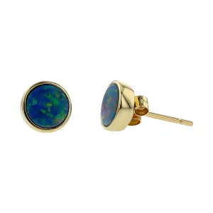 14K Yellow Gold Black Opal Doublet Stud Earrings