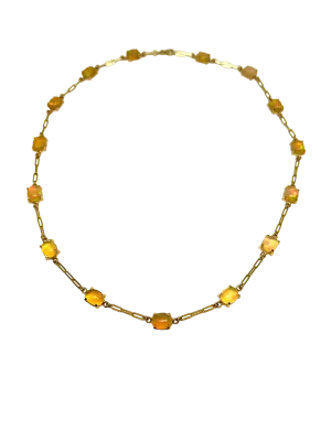 14k Yellow Gold Ethiopian Opal Station Necklace, 20"