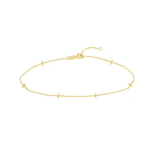 14K Yellow Gold Mini Cross Station Anklet