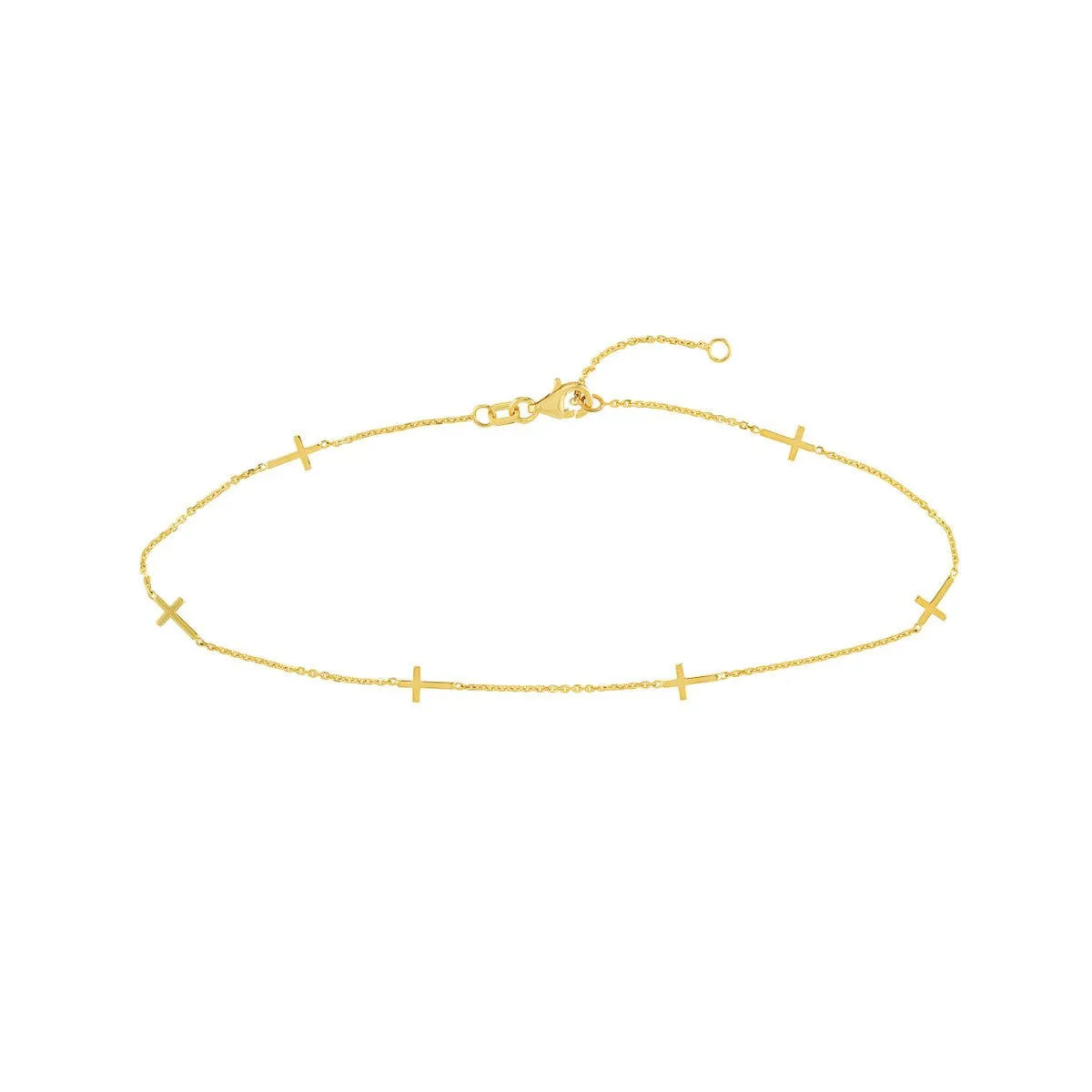 14K Yellow Gold Mini Cross Station Anklet
