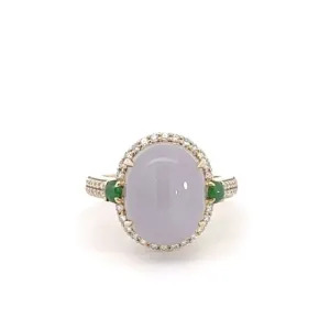 14k Yellow Gold Natural Lavender Oval Jadeite Jade Engagement Ring With Diamonds