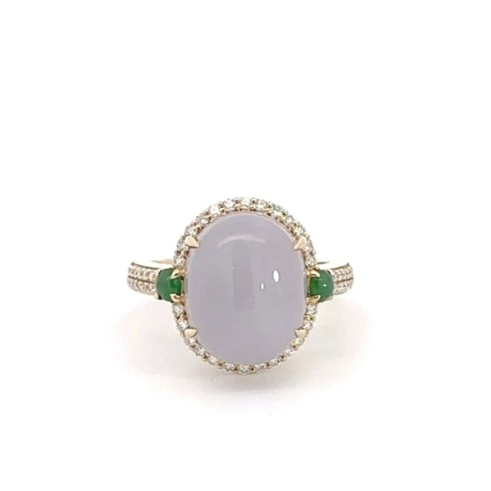 14k Yellow Gold Natural Lavender Oval Jadeite Jade Engagement Ring With Diamonds