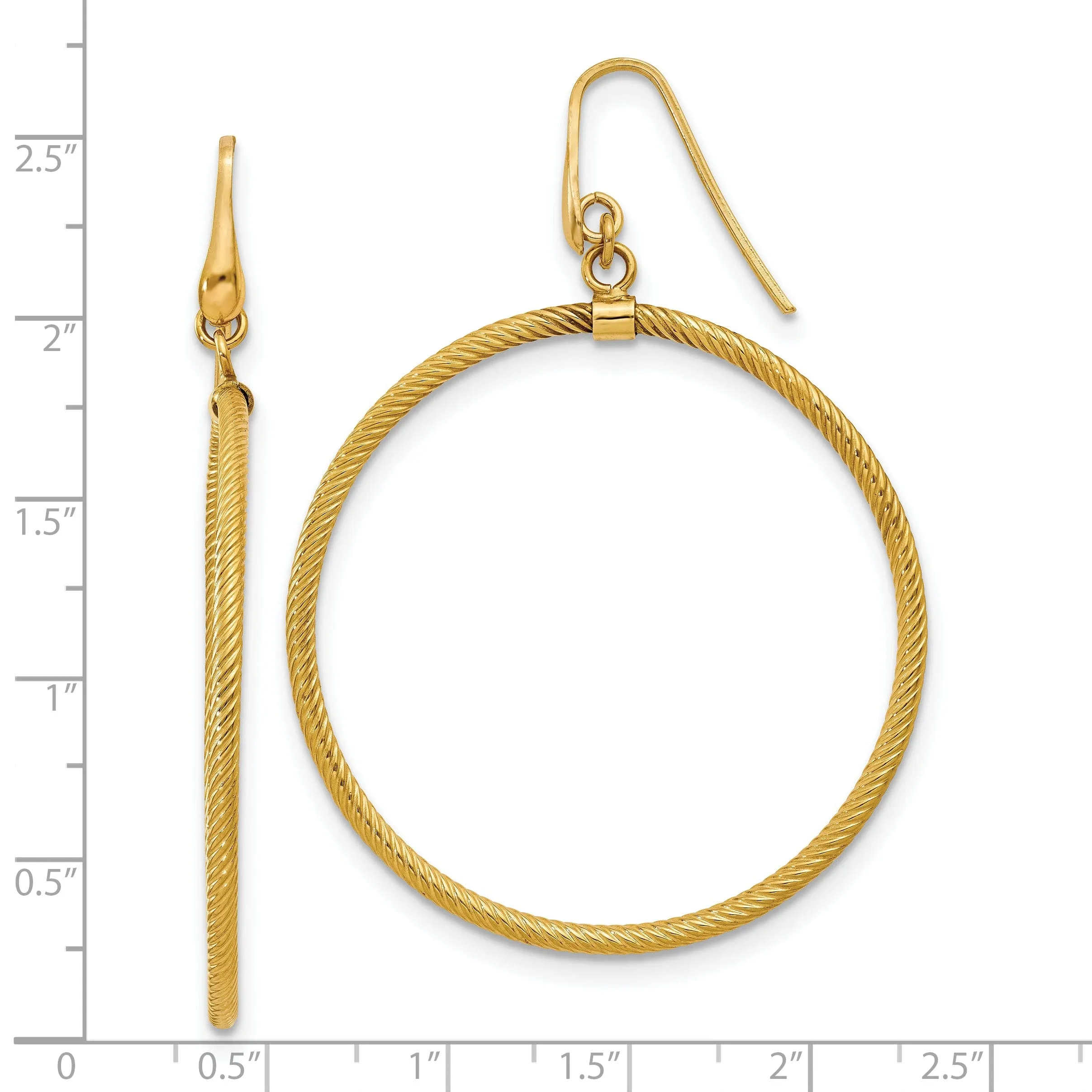 14k Yellow Gold Polished Texture Dangle Earrings