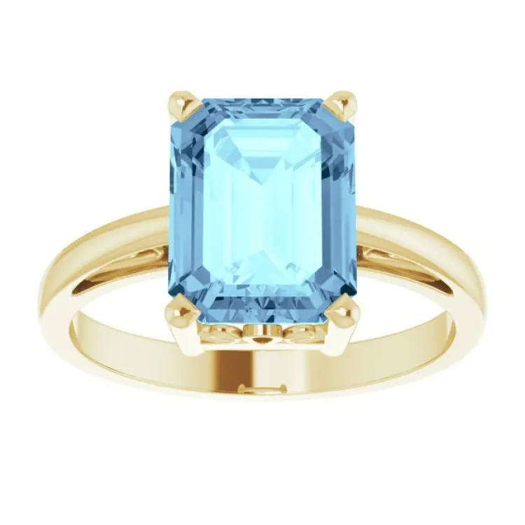 14K Yellow Natural Aquamarine Scroll SettingÂ® Ring